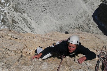 Kletterer in der Route Perlen vor die Säue.